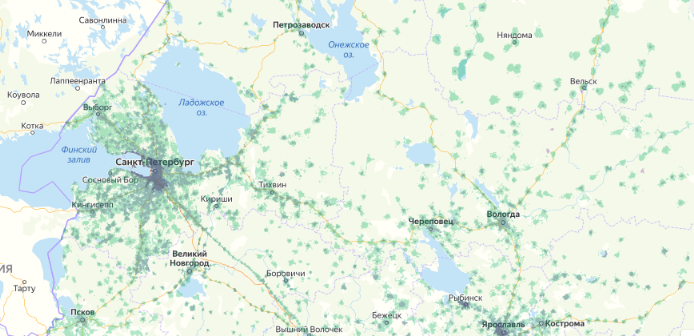 Зона покрытия МТС на карте Реж 